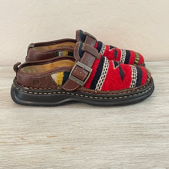 Born Shoes 8 Brown Leather Woven Wool Slip On Western - Picture 7 of 14